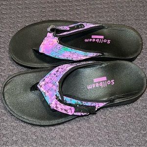 Sollbeam Womens Flip Flops Orthotic Arch Support Heel Cup Black Reflective